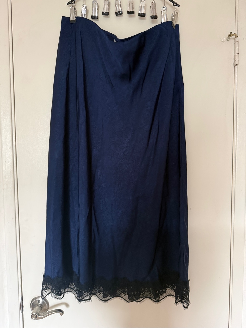 a new day Navy Midi Skirt with Black Lace Trim